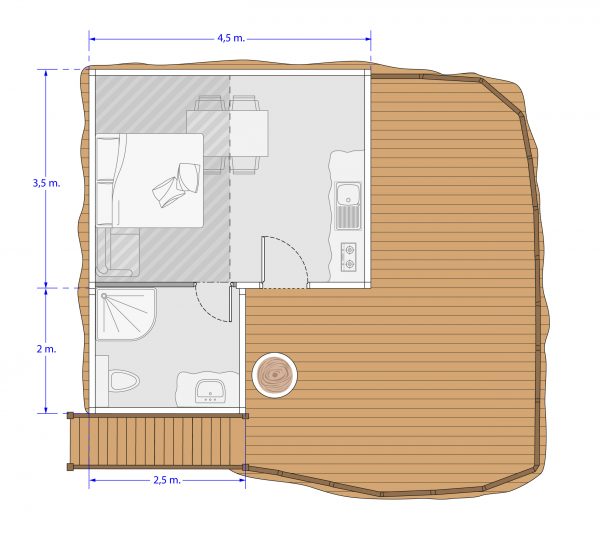 plan cabane gîte 2/4 personnes